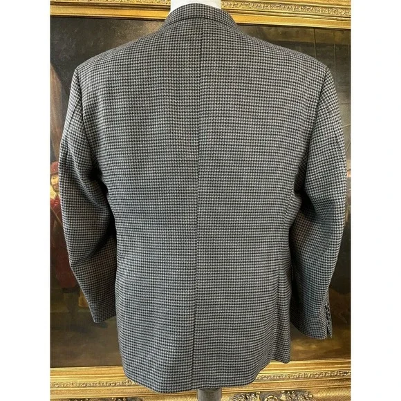 VTG Stafford 44S‎ Gray Houndstooth Check Wool Blend Tweed 2 Roll 1 Sport Coat